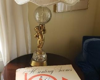 Table, lamp, vintage book
