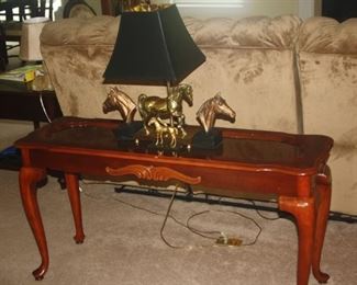 SOFA TABLE WITH BRASS HORSES