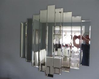 Sculptural Modern Stepped Panel Wall Mirror
