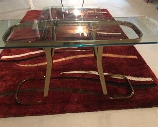 Vintage 80s Modern Brass and Glass Console Table
