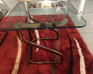 Vintage 80s Modern Brass and Glass End Table
