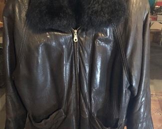 Andrew Marc Womens Black Leather Fur lined Coat - Fur lining can be worn as Vest