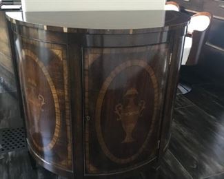 $395, Inlaid Demilune Chest (as is): 36"W x 19"D x 37" H 