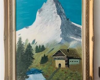 Matterhorn painting on canvas, signed “Rediske” (framed size 23” x 29”)