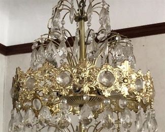 Chandelier - approx. 16” diameter, 20” tall. Hangs from chain (not hard wired - plugs in)