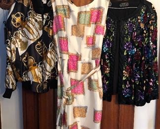 Vintage dress, satin jacket & sequined jacket (made in Hong Kong)