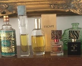 Perfume, green glass atomizer bottles