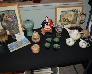 Franz Tea Pot, Cream Sugar, Baskets, Asian Pottery, Vase, Framed Art