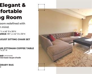 Sofa - $1800 ,Chaise $1500, Custom Pair of Lillian August Chairs $1200 , Square Fur Ottoman coffee table $960