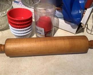 Vintage wooden rolling pin baking cups 