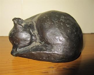 $25.00, Bronze Cat Sculpture by T. Coates 4"