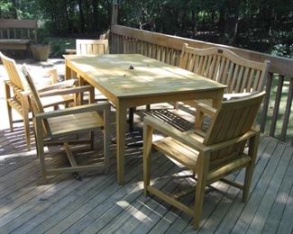 $800.00. Kingsley Bate , 6 piece including one side bench teak wood Patio set VG condition!!