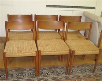 $200.00, 8 MCM Danish dining room chairs, structurally sound staining to seats there are only six shown here but there are eight