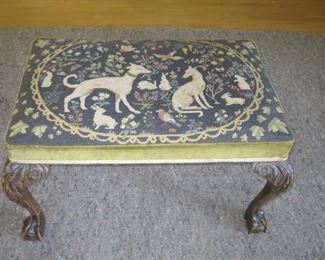 $150.00, Tapestry Hounds and floral Antique Bench