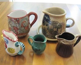 $12.00, 5 Art Pottery Pitchers