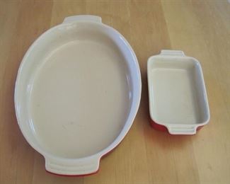 $40.00, 2 Le Creuset stoneware VG condition, 14 & 7"