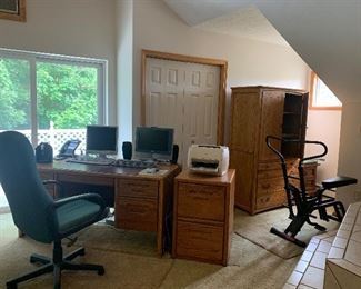 Oak Desk, Chest, File Cabinet & Office Chair