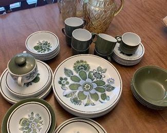 Vintage green, blue and white dishes