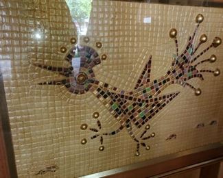 vintage, tile Art,  framed tile art