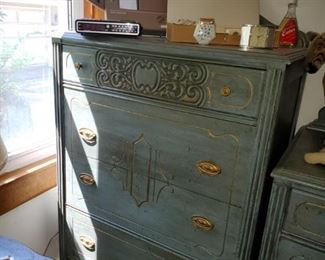 pickled blue chest of drawers, matching pieces