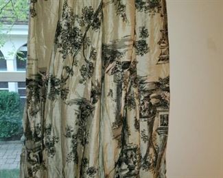 vintage chintz,  black and white, draperies