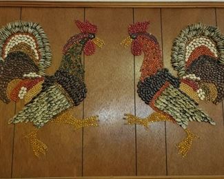 Rooster seed and bean art