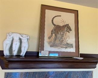 "Bengal Tiger" signed and numbered.  Artist is John Ruthven.  Signed and numbered in lower right and also left lower corner. In original double-matting in wood frame. In the Safari Series. Offered on Ebay for $895.  Priced at $125.00 
