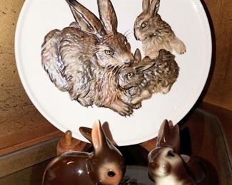 Goebel Mothers Series (1975) rabbit plate and rabbit figurines