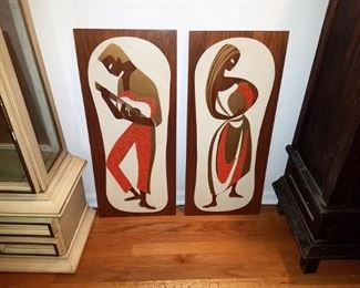 Mid-century modern wood art panels