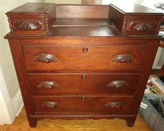 Antique/vintage chest of drawers with glove boxes, carved walnut handles