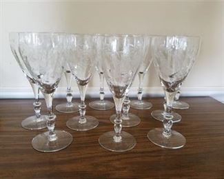 Lot 42
Antique Etched Crystal Wine Glasses x 11