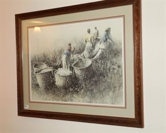 Hubert Shuptrine print signed and numbered, The Sharecroppers.  Beautiful burl wood frame.