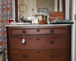 Antique 3 drawer dresser with marble top.  Mirror is sold separately 