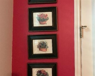$55- Set of four flower basket prints 