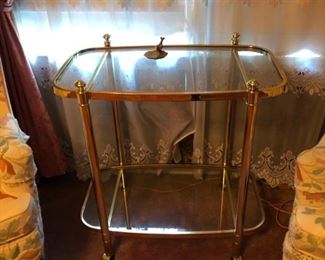 Vintage Brass Rolling Bar Cart