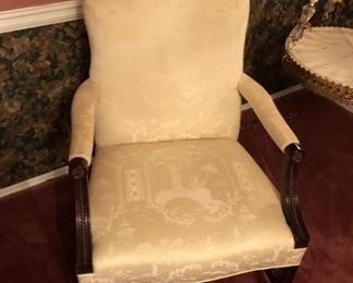 Rare Henredon Chippendale side chair with Chinoiserie toile Damask Fabric