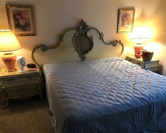 Beautiful French Country Mahogany Painted King Sized Bedroom Set.  