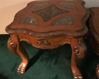 Large Scale claw foot end tables and coffee table. Set has three pieces