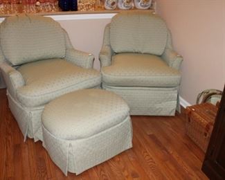 2 UPHOLSTERED CHAIRS (1 W/OTTOMAN)