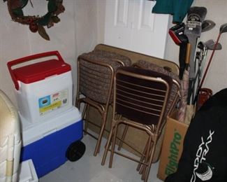 CARD TABLE W/CHAIRS, COOLERS