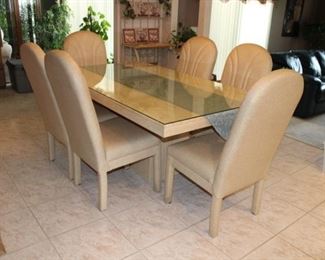 MARBLE W/GLASS TOP DINING TABLE W/6 CHAIRS