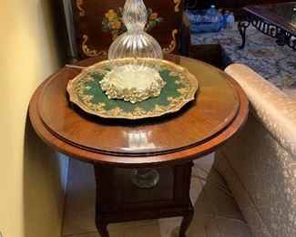Unique Round Wood Side Table w/Display Case Base 