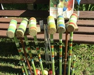 vintage croquet set & metal lawn darts