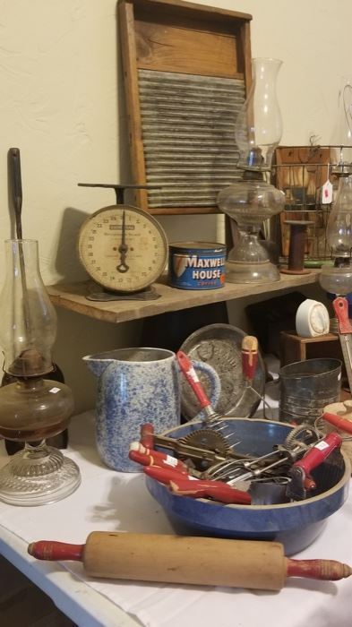 Vintage Universal Scale & Utensils with Red Handles