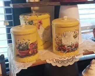 Handpainted Metal Rooster Canisters by Indiana Artist