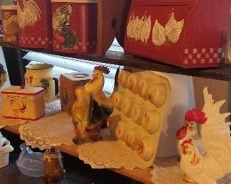 Handpainted Red Metal Rooster Canisters by Indiana Artist