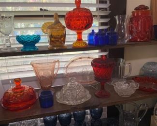 L.E. Smith Moon & Star Butter/Cheese Dish & Pink Depression Glass