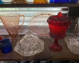 Pink Depression Glass & Vintage Butter/Cheese Dish