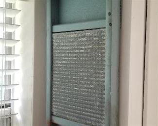 Antique Washboard & Blue Bottles