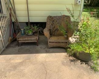 Planter with Plant & Wicker Chair